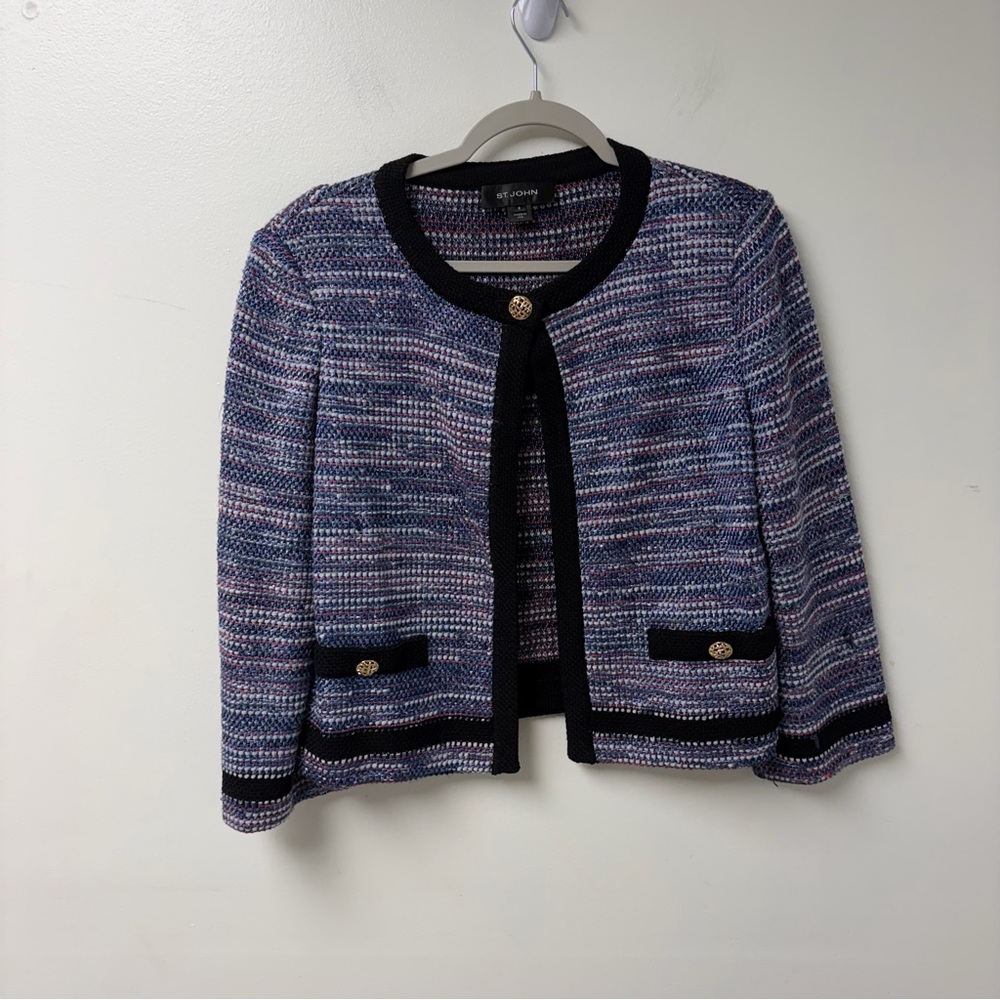 St.‎ John EUC Multicolor Tweed Black Trim Blazer Size 8